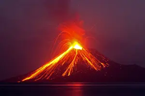 Lava streams down from Anak Krakatau (Child of Krakatoa) volcano during an eruption