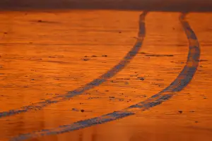Dailylife Prints: A lifeguard truck leaves traces in the sand at low tide in Solana Beach, California