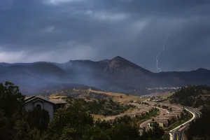Prints of Lighting strikes as rain clouds approach the Waldo Canyon fire in Colorado Springs, Colorado July 3, 2012 USA Prints: Lighting strikes as rain clouds approach the Waldo Canyon fire in Colorado Springs