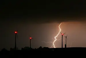 Weather Prints: Lightning bolt strikes during a thunderstorm over the eastern German village Schleiz