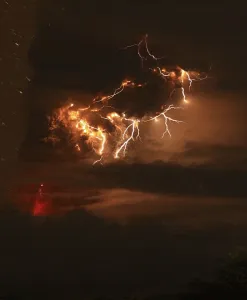 Volcano Prints: Lightning bolts strike around the Puyehue-Cordon Caulle volcanic chain in the Patagonia