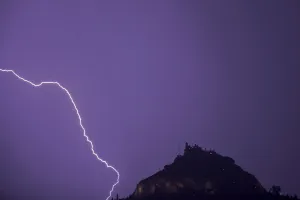 Greece Prints: Lightning strikes over Lycabettus hill in Athens