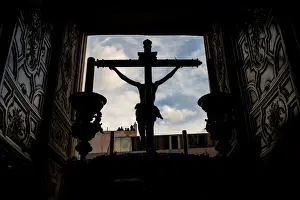 Religion Prints: Los Estudiantes brotherhood wait for the start of the procession during Holy Week in