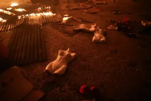 Haiti Prints: Mannequins lie on the ground during fire at a market in Port-au-Prince
