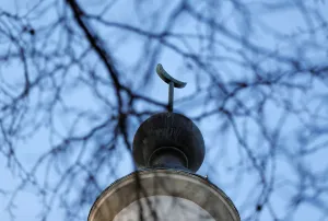 Attack Prints: The minaret of the Brussels Great Mosque is seen in Brussels