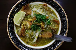 A mohinga, a traditional breakfast rice-noodle dish with fish soup, is pictured