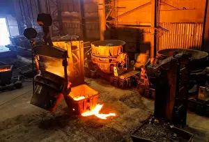: A molten ferroalloy ladle is seen inside Eurasian Resources Groups (ERG