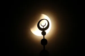 The moon is seen during a partial lunar eclipse in Yevpatoriya The moon is seen during a partial lunar eclipse in Yevpatoriya