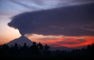 Landscapes Prints: Mount Merapi volcano erupts, as seen from Mungkid village in Magelang in Indonesia s