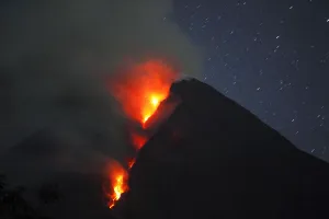 Indonesia Prints: Mount Merapi volcano spews smoke as it erupted again on Wednesday as seen from Sidorejo