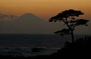 MT FUJI LOOMS IN EVENING GLOW IN YOKOSUKA
