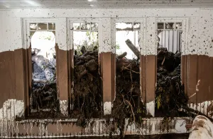 California Prints: A mud-filled property after a mudslide in Montecito, California