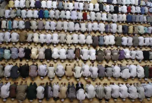 India Prints: Muslim offer first Friday prayers during the Muslim holy month of Ramadan at a mosque in