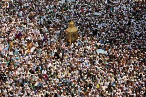 Haj Prints: Muslim pilgrims circle the Kaaba at the Grand mosque in Mecca, Saudi Arabia