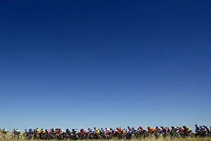 A pack of riders cycle during fourth stage of the Tour of Spain cycling race between Almendralejo