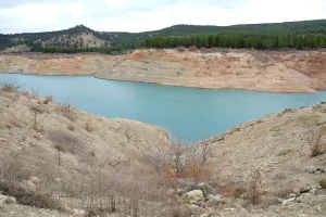 Spain Prints: The partially empty Contreras water reservoir is pictured during a severe drought near