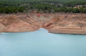 Images Dated 5th January 2018: The partially empty Contreras water reservoir is pictured during a severe drought near