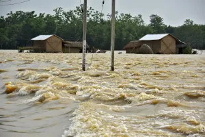 India Prints: Partially submerged houses are seen at a flood-affected village in Hojai district