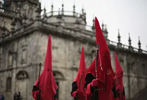 Spain Prints: Penitents take part in procession of Via Crucis brotherhood in Santiago de Compostela
