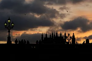 United Kingdom Prints: People stand on Westminster Bridge in London