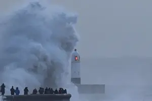 Storm Prints: People view large waves and high winds associated with Storm Eleanor as they hit