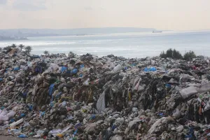 Lebanon Prints: Piled up garbage is seen in Jiyeh