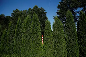 Polish border sign is seen near Galadus lake near Burbiszki village, Suwalki region