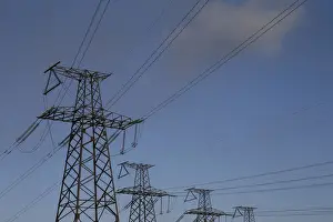 Ukraine Prints: Power lines are seen near the Trypillian thermal power plant in Kiev region