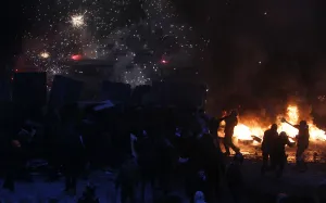 Ukraine Prints: Pro-European protesters burn tyres and set off fireworks during clashes with riot police