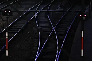 Rail tracks and signals are pictured at Hamburgs main railway station