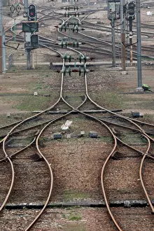 Reform Prints: Empty railway tracks are seen at a marshalling yard in Sotteville-Les-Rouen