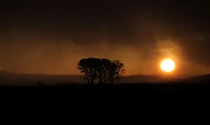Bulgaria Prints: Rain clouds are lit by the setting sun near the village of Chernogorovo