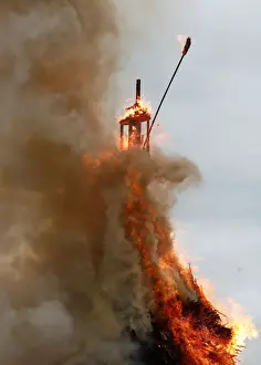 Swiss Prints: The remains of the Boeoegg, a snowman made of wadding and filled with firecrackers
