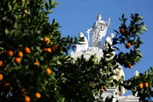 Riverside County Court House is seen behind an orange tree in Riverside