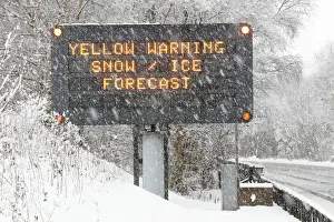 A road sign warns of adverse weather conditions on the A9 near Killiecrankie, in Scotland