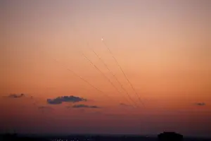 Palestinian Prints: Rockets fired by Palestinian militants towards Israel are seen in Gaza