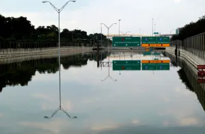 The Sam Houston Parkway is still completely covered with Harvey floodwaters in Houston The Sam Houston Parkway is still completely covered with Harvey floodwaters in Houston