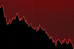 A screen displays a chart of the Dow Jones Industrial Average during trading on the floor