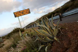 Sign warning residents of water restrictions is seen in Cape Town Sign warning residents of water restrictions is seen in Cape Town