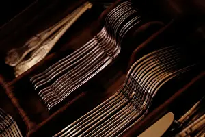 Precious Prints: Silver cutlery is seen stored in a drawer at a private home in Valletta