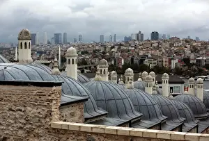 Skyscrapers at the business and financial districts are seen from the old city in