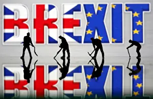 Abstract Prints: Small toy figures are seen in front of a Brexit logo in this illustration picture