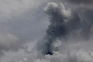 Guatemala Prints: Smoke spews from the Fuego volcano, seen from San Miguel Los Lotes in Escuintla