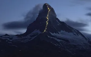 Swiss Prints: Solar powered lights are pictured along the Hoernli ridge on the Matterhorn in Zermatt