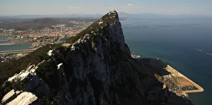 The Spanish city of La Linea de la Concepcion, and the top of the Rock, a monolithic