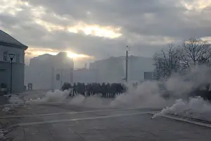 Special police forces stand in the centre of Kosovos capital Pristina after having used