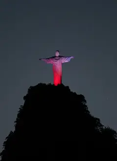 The statue of Christ the Redeemer is lit up marking Polands 100 years independence