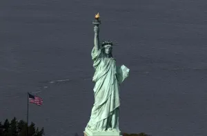 Sandy Prints: The Statue of Liberty is seen from this aerial view after Liberty Island was hit by