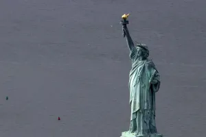 Sandy Prints: The Statue of Liberty is seen from this aerial view after Liberty Island was hit by