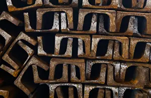 Steel channels are pictured at the Ariel Metal steel trader warehouse in Podolsk